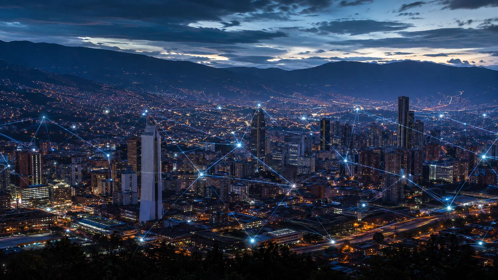 Medellín skyline at blue hour