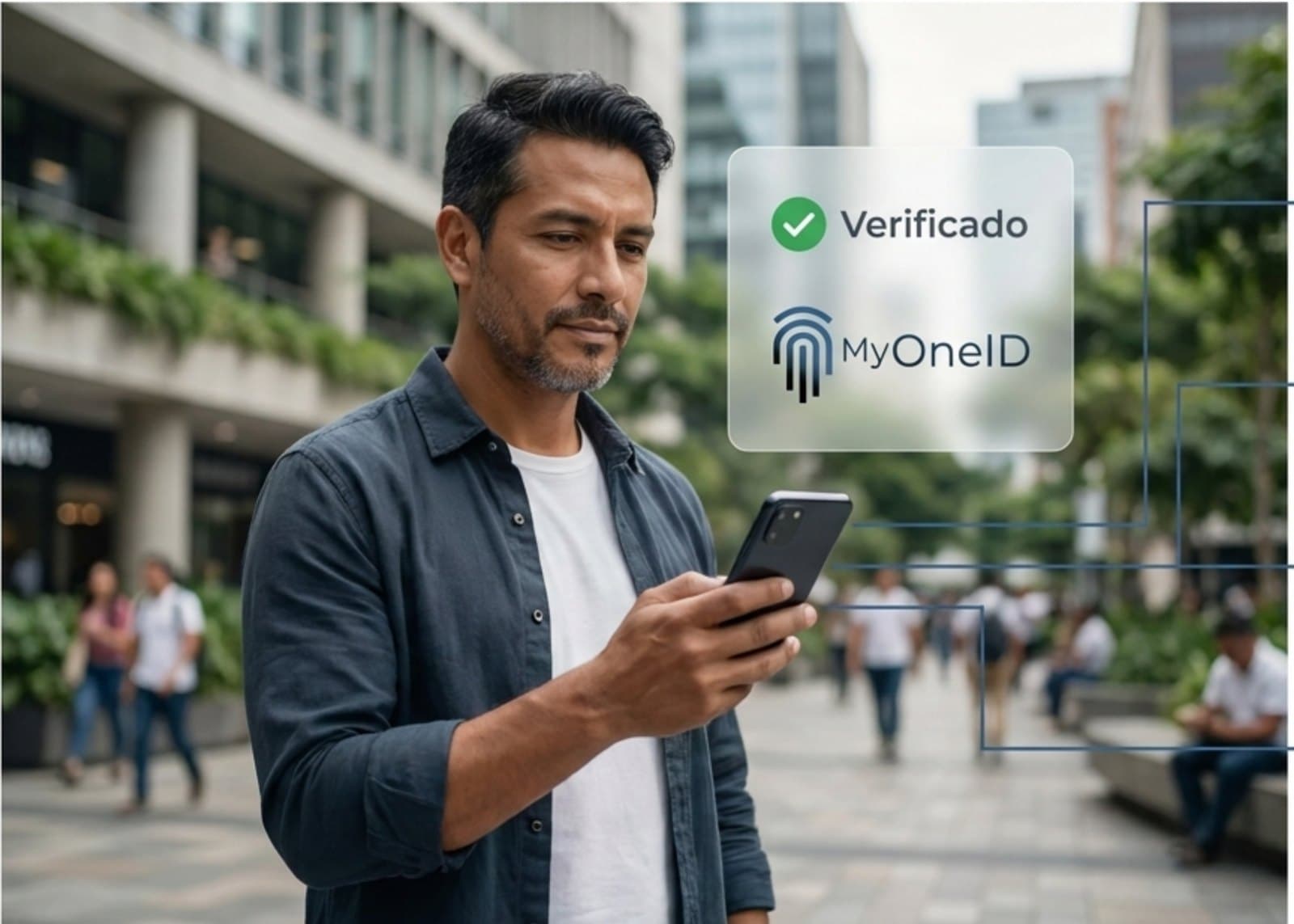 A citizen verifying his identity with MyOneID on his phone