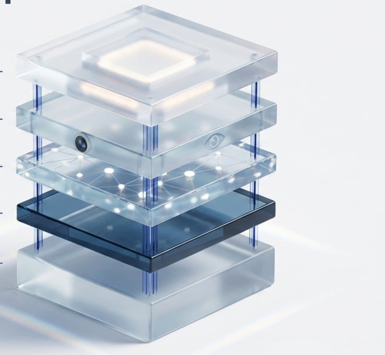 Layered glass stack representing OneCore, Vision Edge, OneGraph Gov, MyOneID and the integration layer