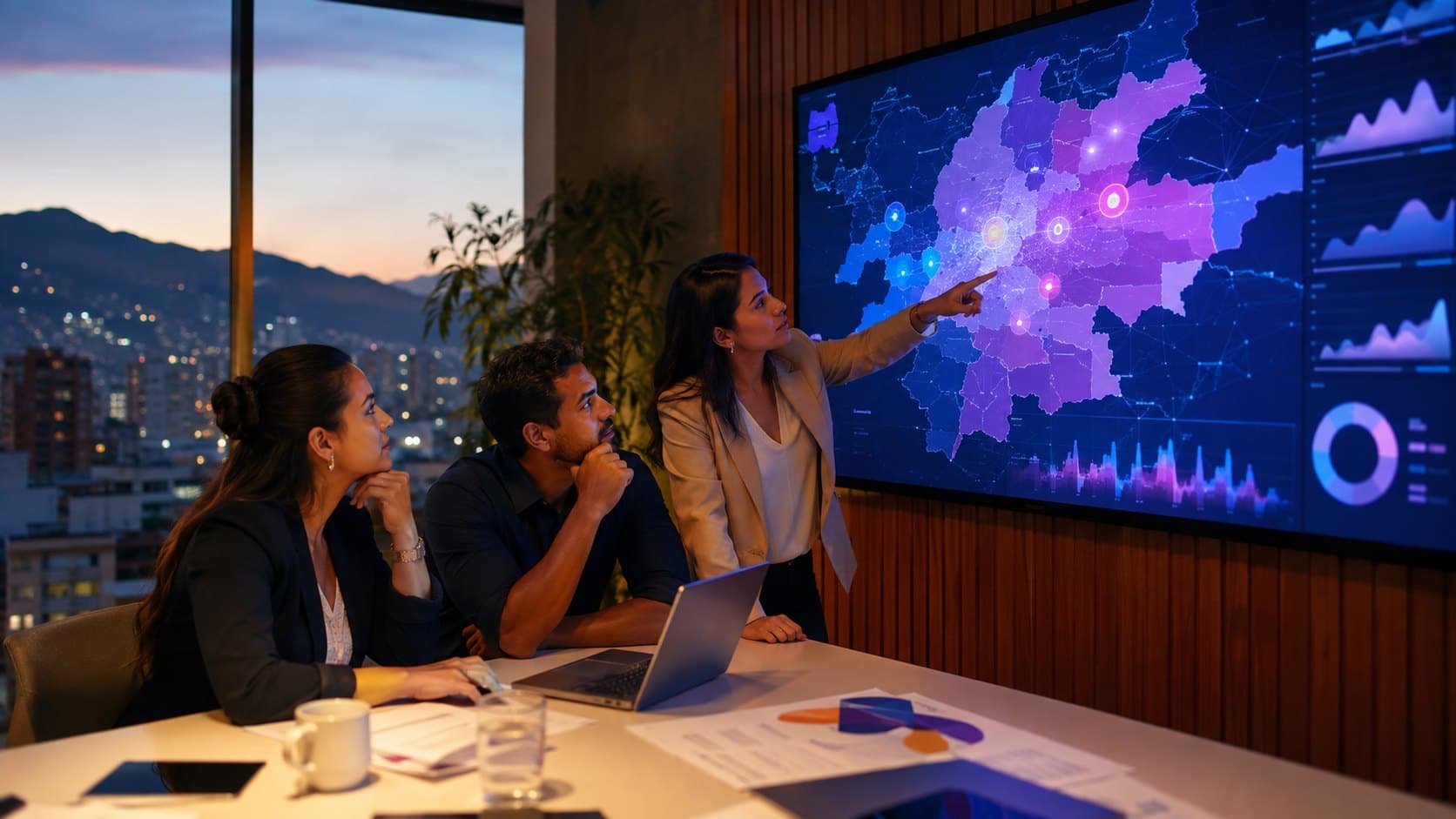 Campaign strategy room with a territorial data map